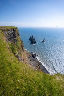 Cliff, rock Reynisdrangar in the water