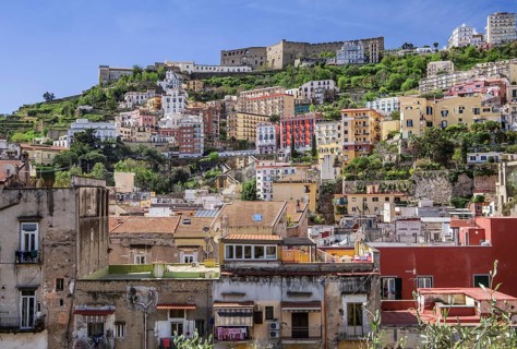 Viewpoint in the market district of Montesanto with Vomero and Castel Sant Elmo, Naples