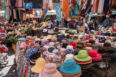 Hat stall In Montesanto market district, Naples