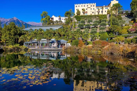 The Gardens of Trauttmansdorff Castle with Water Lily Pond, near Merano