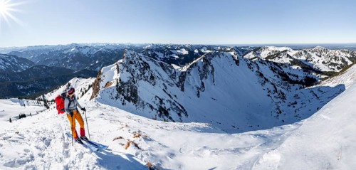 Ski tourers in winter on the snow-covered Rotwand, mountains in winter