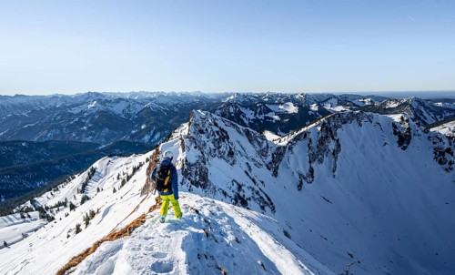 Ski tourers in winter on the snow-covered Rotwand, mountains in winter