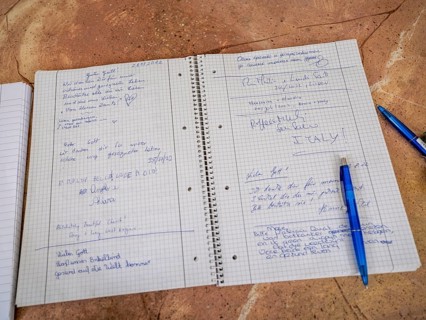 Guestbook with entries by visitors in the Wies Chapel near the pilgrimage church to the Flagellated Saviour on the Wies, Wieskirche