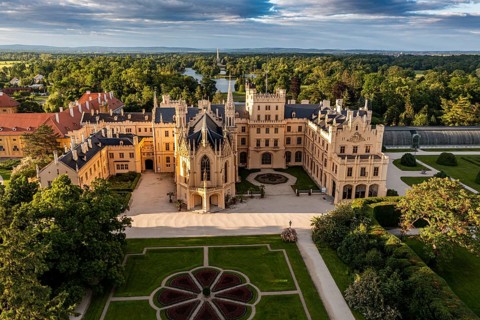 Aerial of Lednice palace, Unesco site