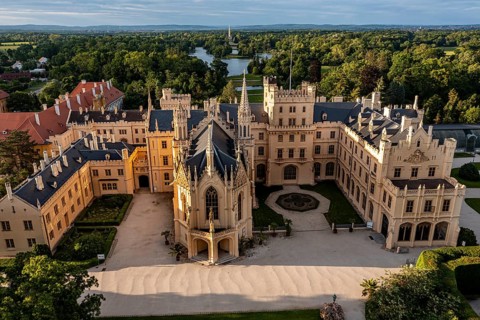 Aerial of Lednice palace, Unesco site