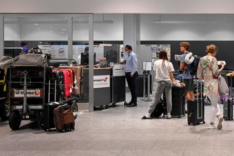 Swissport baggage handling queue, Zurich Kloten