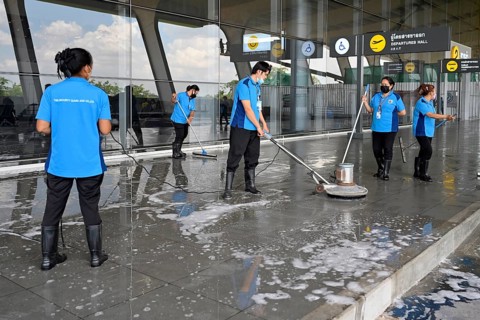 Cleaning crew floor cleaning, Thailand