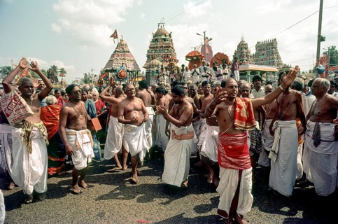 Procession of the bhajan troupe procession around Mahamakham tank during Mahamakham Mahamaham Mahamagam festival in Kumbakonam, Tamil Nadu