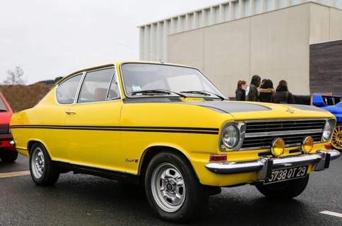 Opel Kadett B Coupe F from the 60s or early 70s at a classic car meeting in Landernau, Departement Finistere Penn-ar-Bed