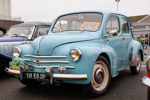 Vintage Renault 4CV from 1958 at a classic car meeting in Landernau, Departement Finistere Penn-ar-Bed