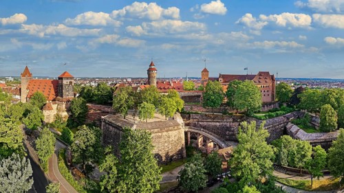 Aerial view from the north, on the left DJH Youth Hostel Nuremberg