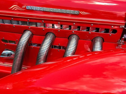 Detail of bonnet of historic classic sports car Auburn Boattail Speedster 852 Supercharged from 30s 1936 by Auburn Automobile Company, Classic Days