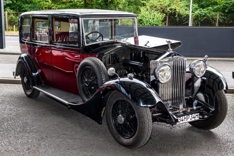 Historic Oldtimer Classic Car Rolls Royce 20-25 pre-war model with opened bonnet, Classic Days