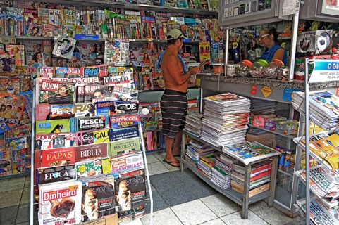 Typical newspaper kiosk in the Centro district, Rio de Janeiro