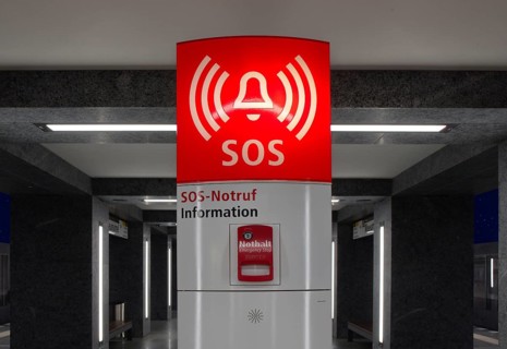 Emergency call box in the Museum Island underground station, Mitte district