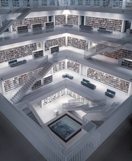 Students in the modern library, architecture