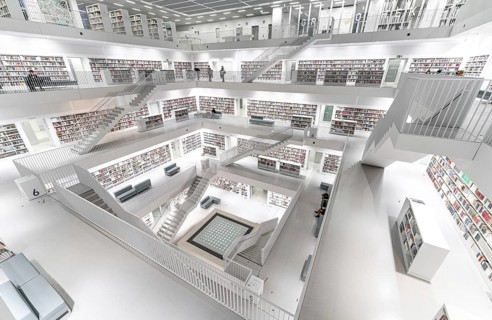 Students in the modern library, architecture
