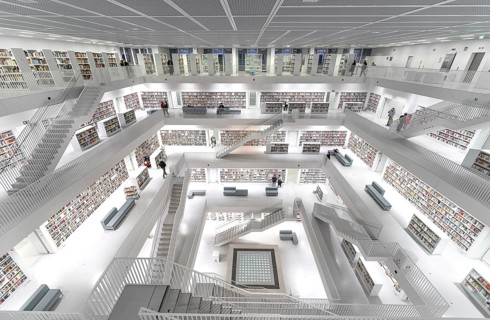 Students in the modern library, architecture