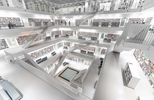 Students in the modern library, architecture