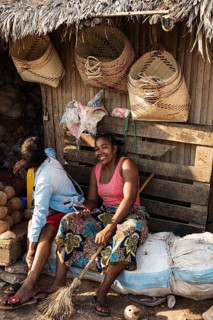 Two market woman, raffia baskets