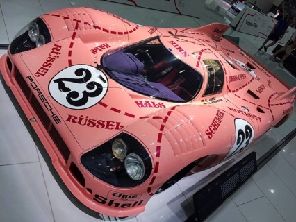 Historic racing car Porsche 917 Coupe from 1971 No. 23 with nickname Sau, Porsche Museum