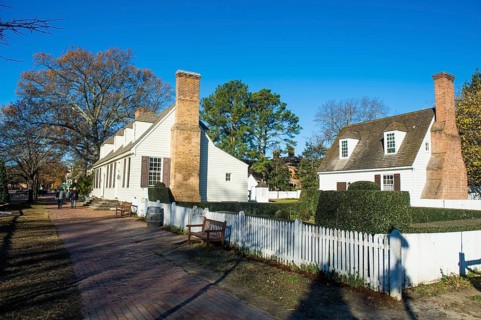 Colonial buildings in historical Williamsburg, Virginia