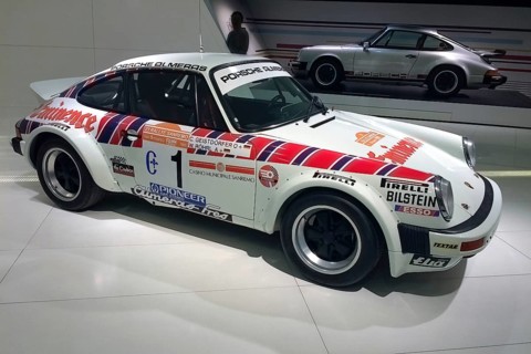Historic racing car Porsche 911 for Rally Group 4 by Almeras Freres for Rally San Remo 1981 by driver Rally World Champion Walter Roehrl, Porsche Museum