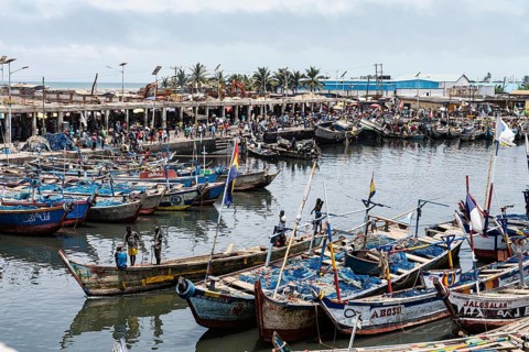 Colourful traditional fishing boats, Elmina fishing port