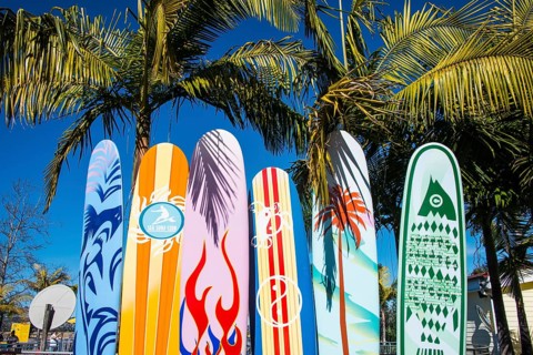Surfboards in the seaworld aquarium, San Diego