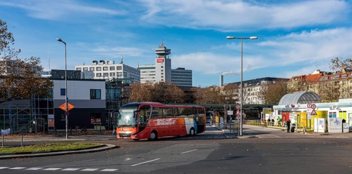Coach at the exit of the bus station at Messedamm, Berlin