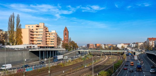 Railway tracks next to the city motorway, Berlin-Westend