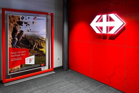 Advertising poster and SBB logo, Switzerland