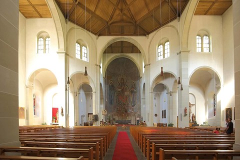 Interior view of the neo-Romanesque St. John the Baptist Church in Todtnau, Southern Black Forest
