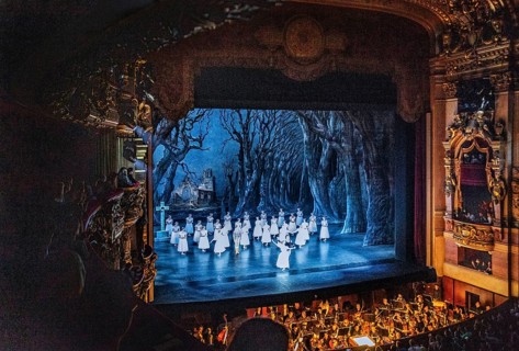 Stage with ballet ensemble during applause at the Opera Garnier at the Palais Garnier, Paris
