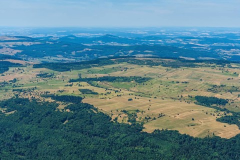 Aerial view of the Hohe Rhoen, low mountain range