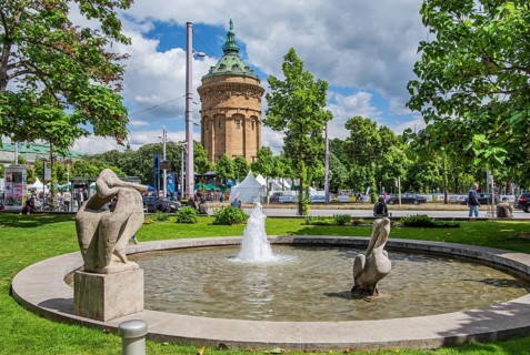 Pelican Fountain and Historic Water Tower, Mannheim