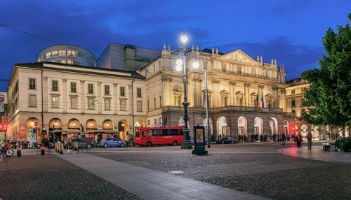 Milan's Scala, Teatro alla Scala at Piazza della Scala at dusk