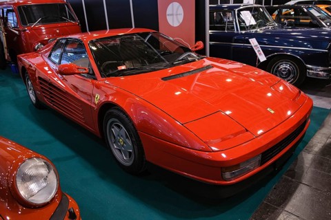 Sports car Ferrari Testarossa with folding headlights from the 80s, Techno Classica fair