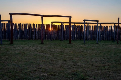 Sunrise at the Poemmelte ring sanctuary, prehistoric circular ditch