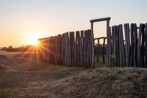 Sunrise at the Poemmelte ring sanctuary, prehistoric circular ditch