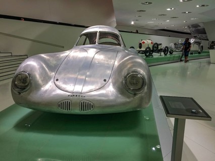 Historic classic car Porsche Type 64 racing car for car races Berlin Rome from 30s 1939 by Ferdinand Porsche based on Volkswagen, Porsche Museum