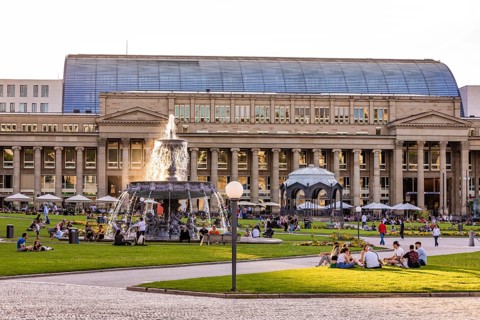 People on the Schlossplatz in front of the Koenigsbau, Stuttgart