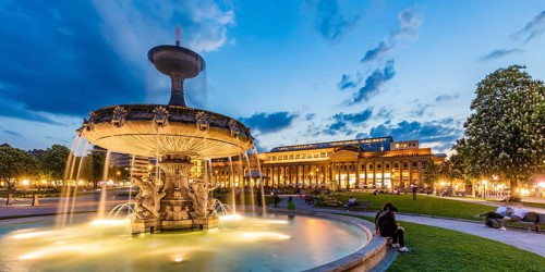 Fountain on Schlossplatz in front of the Koenigsbau, Stuttgart