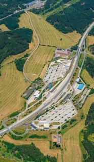 Aerial view of the Waidhaus border crossing from Germany to the Czech Republic, customs