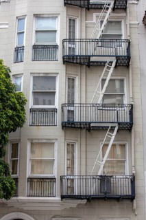 Windows and escape stairs, downtown building