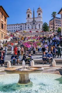Barque fountain with Spanish Steps and the church Trinita dei Monti. Rome, Lazio
