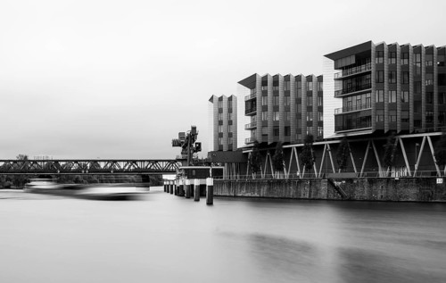 Black and white, office building in the Westhafen district