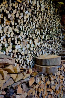 Firewood store with pitchfork