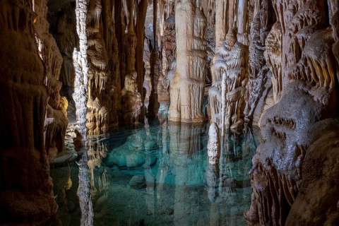 Lake with stalactites in the Katerloch stalactite cave