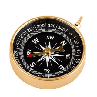 Old brass compass isolated on white background